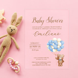 Invitations En Acrylique Ballons de Baby shower espagnol Teddy Bear