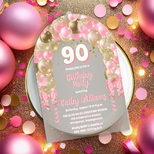 Invitations En Acrylique Ballons de célébration de l'or rose 90e fête d'ann