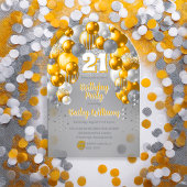 Invitations En Acrylique Ballons de fête jaune 21e fête d'anniversaire