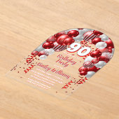 Invitations En Acrylique Ballons de fête rouge 90e fête d'anniversaire (Poser)