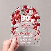 Invitations En Acrylique Ballons de fête rouge 90e fête d'anniversaire (In situ (ordinateur de poche))