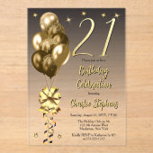 Invitations En Acrylique Ballons d'or élégants sur Black 21st Birthday Part (Recto)