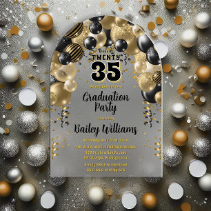 Invitations En Acrylique Ballons d'or noir fête de graduation