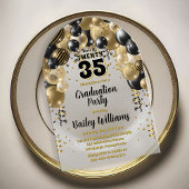 Invitations En Acrylique Ballons d'or noir fête de graduation