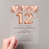Invitations En Acrylique Ballons d'or rose 12e anniversaire Confetti (In situ (ordinateur de poche))
