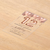 Invitations En Acrylique Ballons d'or rose 12e anniversaire Confetti (Poser)