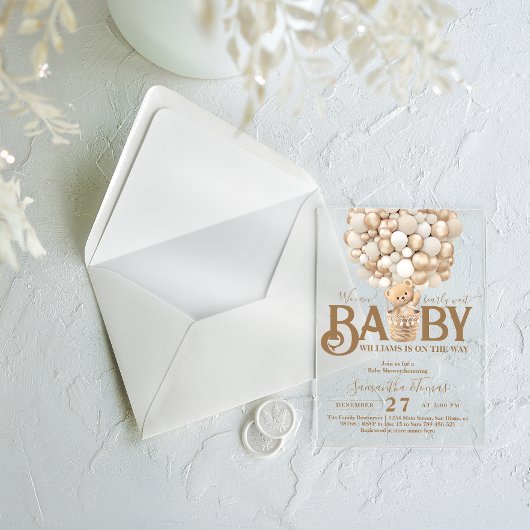 Invitations En Acrylique Ballons d'ours Baby shower d'attente précoce