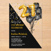 Invitations En Acrylique Ballons élégants Noir | Gold 21st Birthday Party (Recto)