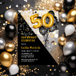 Invitations En Acrylique Ballons élégants Noir | Gold 50th Birthday Party<br><div class="desc">Les ballons noirs en retour vers les ballons à chiffres d'or donnent une touche dramatique à ce design de fête du 50e anniversaire. Conception composite par Holiday Hearts Designs (droits réservés). D'autres numéros d'âge sont disponibles dans notre boutique.</div>