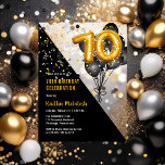 Invitations En Acrylique Ballons élégants Noir | Gold 70th Birthday Party<br><div class="desc">Les ballons noirs en retour vers les ballons à chiffres d'or donnent une touche dramatique à ce design de fête d'anniversaire de 70e. Conception composite par Holiday Hearts Designs (droits réservés). D'autres numéros d'âge sont disponibles dans notre boutique.</div>