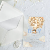 Invitations En Acrylique Balloons Beige Ours En Teddy Boy Baby shower moder