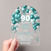 Invitations En Acrylique Balloons de fête Aqua 90e fête d'anniversaire (In situ (ordinateur de poche))
