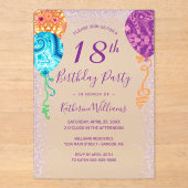 Invitations En Acrylique Balloons violets Aqua moderne 18ème anniversaire (Recto)