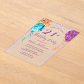 Invitations En Acrylique Balloons violets Aqua Moderne 21ème anniversaire (Poser)