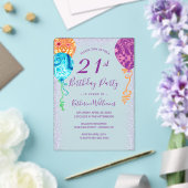 Invitations En Acrylique Balloons violets Aqua Moderne 21ème anniversaire (Insitu (Mariage))