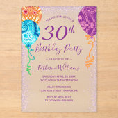 Invitations En Acrylique Balloons violets Aqua moderne 30e anniversaire (Recto)