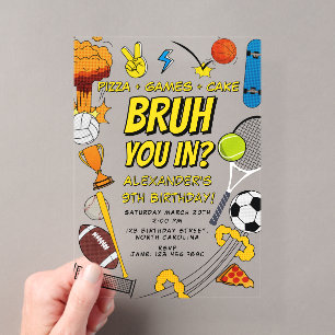 Invitations En Acrylique Bande dessinée Bruh Sports Ballons d'athlétisme An
