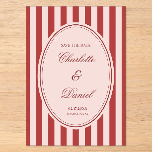 Invitations En Acrylique Bande Personnalisée Rouge Enregistrer la Date