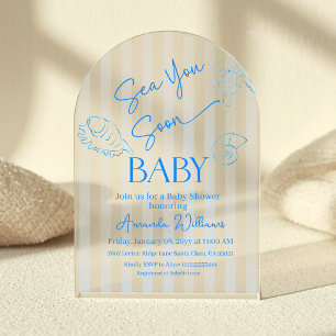 Invitations En Acrylique Bandes Bleues Côtières Vous Verront Bientôt Garçon