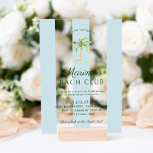 Invitations En Acrylique Bandes Bleues Palm Beach Bach Club Enterrement de 