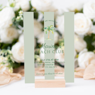 Invitations En Acrylique Bandes de cabane verte côtière Palm Beach Annivers