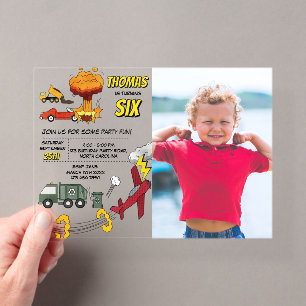 Invitations En Acrylique Bandes Dessinées Camions Voitures Véhicules Avions