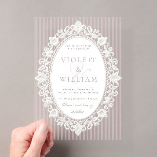 Invitations En Acrylique Bandes roses dentelle vintage mariage Old Money