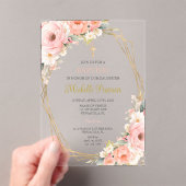 Invitations En Acrylique Baptême à fleurs roses (In situ (ordinateur de poche))
