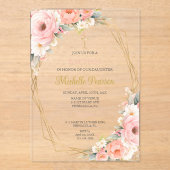 Invitations En Acrylique Baptême à fleurs roses (Recto)