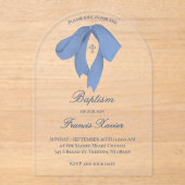 Invitations En Acrylique baptême à l'aquarelle bleu ruban (Recto)