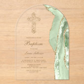 Invitations En Acrylique Baptême Agate Vert Sauge (Recto)