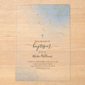 Invitations En Acrylique Baptême aquarelle fausse parties scintillant (Recto)