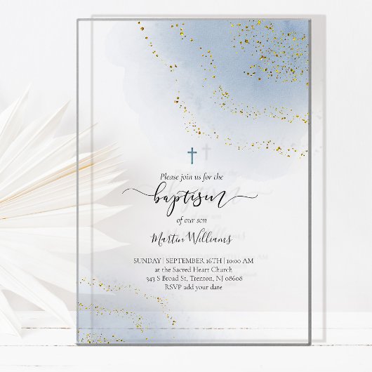 Invitations En Acrylique Baptême aquarelle fausse parties scintillant