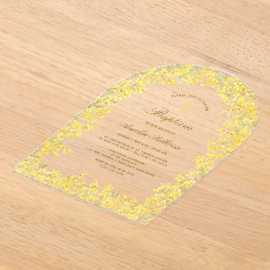 Invitations En Acrylique Baptême Arc Mimosa (Poser)