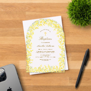 Invitations En Acrylique Baptême Arc Mimosa