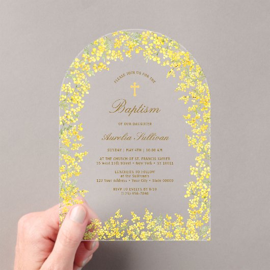 Invitations En Acrylique Baptême Arc Mimosa (In situ (ordinateur de poche))