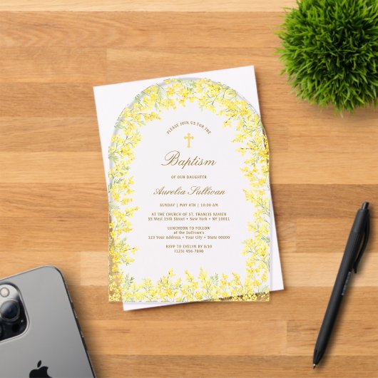 Invitations En Acrylique Baptême Arche Mimosa (Insitu (Carte d'invitation))