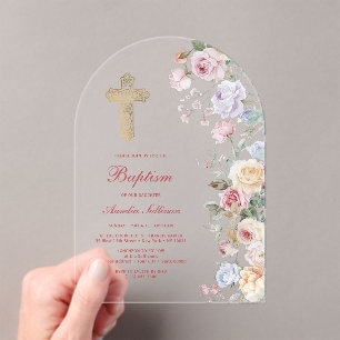 Invitations En Acrylique Baptême Arches Roses