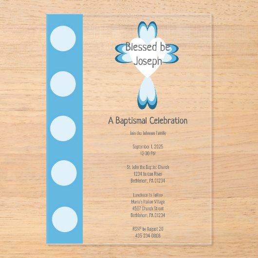 Invitations En Acrylique Baptême béni (Recto)