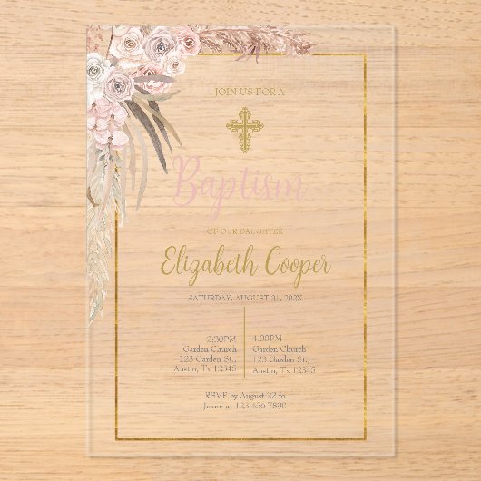 Invitations En Acrylique baptême boho (Recto)