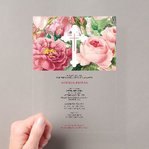 Invitations En Acrylique Baptême Christening Baptême Fille Roses Roses