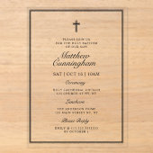 Invitations En Acrylique Baptême Code QR Croix Élégant Moderne (Recto)