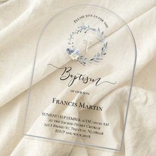 Invitations En Acrylique Baptême couronne bleue