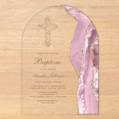 Invitations En Acrylique Baptême d'Agate Rose (Recto)
