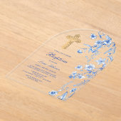 Invitations En Acrylique Baptême d'arc Fleur sauvage bleu français (Poser)