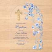 Invitations En Acrylique Baptême d'arc Fleur sauvage bleu français (Recto)