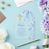 Invitations En Acrylique Baptême d'arc Fleur sauvage bleu français (Insitu (Mariage))