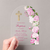 Invitations En Acrylique Baptême d'arc rose Hydrangea (In situ (ordinateur de poche))