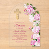 Invitations En Acrylique Baptême d'arc rose Hydrangea (Recto)