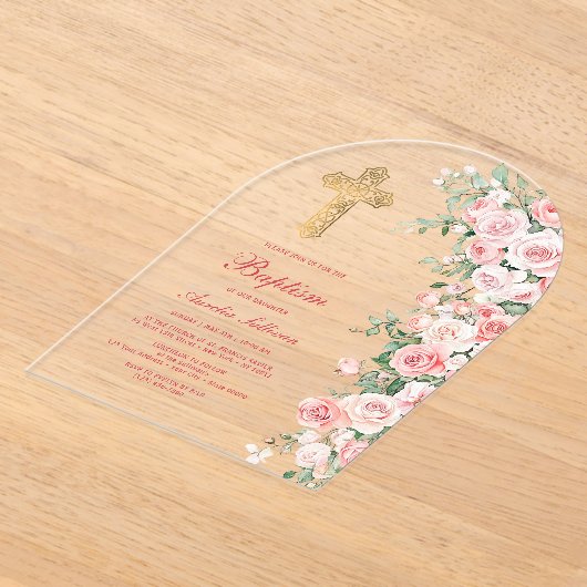 Invitations En Acrylique Baptême d'arc Rose rose (Poser)